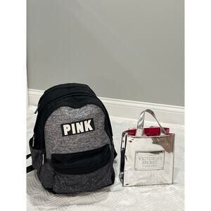 Chic Victoria’s Secret PINK Campus Backpack and Silver Tote Bag Set